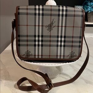 Burberry Gray and Brown Checkered Messenger Bag